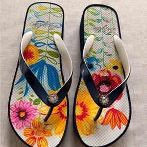 Brighton Floral Sandals with Blue and White Straps